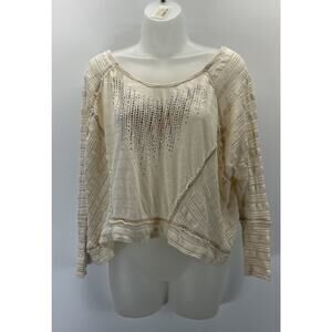 Miss Me Top Long Sleeve Ivory Ombre Studded Crop Embellished Blouse Size Small